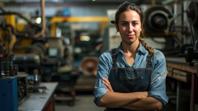 Confidence in Craftsmanship - A skilled artisan stands confidently in a workshop, embodying empowerment and expertise in her craft.