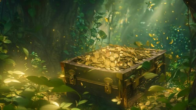 treasure chest in the forest. 4k video