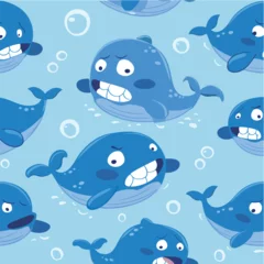Fotobehang Whale seamless pattern.angry whales.Vector background of underwater.for fabrics on theme. © Phatharaporn