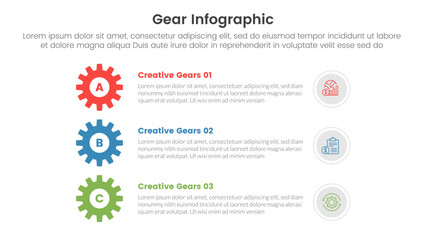 gear cogwheel infographic template banner with vertical stack direction with 3 point list information for slide presentation