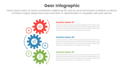 gear cogwheel infographic template banner with vertical gear structure creative combination with 3 point list information for slide presentation - obrazy, fototapety, plakaty