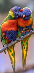 colorful parrot in a cage.Rainbow Lorikeet pair.Face-to-Face Scarlet Macaws: Brilliant Hues of Red, Blue, and Yellow Against the Serene Greens of a Secluded Brazilian Wilderness.
