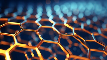 A 3D illustration showcases the structure of a graphene tube, featuring an abstract nanotechnology hexagonal geometric form up close, representing graphene atomic and molecular structures.