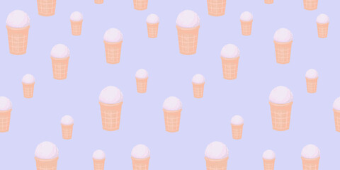 Abstract artistic cute ice cream in square cone seamless pattern. Vector hand drawn illustration. Pastel blue background with fresh summer dessert print. Collage for designs, children textiles