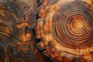 Close-Up Texture of Tree Rings on a Cross-Section of a Cut Log, Nature Background