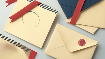 Postal Airmail Stationery set vintage retro style paper, letter, envelope, stamp and postal elements graphic template frames illustration - 754781593
