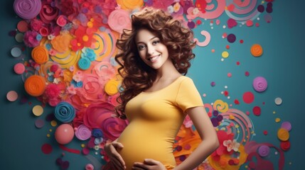 Obraz na płótnie Canvas Happy pregnant woman, colorful background.