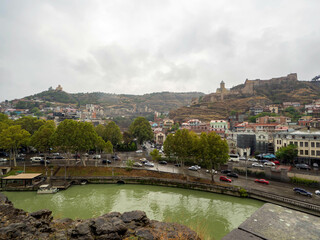 The Kura river with the Tbilisi city taken from metekhi church, Georgia.