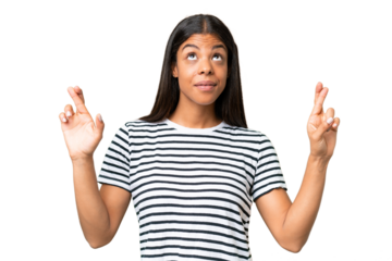 Young African american woman over isolated background with fingers crossing and wishing the best