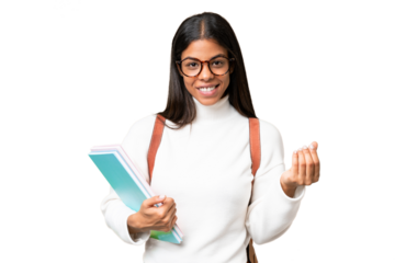 Young African American student woman over isolated background making money gesture