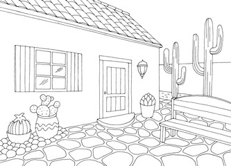Cactus in the garden graphic black white sketch illustration vector  - obrazy, fototapety, plakaty