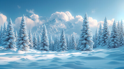 Fototapeta na wymiar Winter wonderland with snow-covered pine trees under a clear blue sky