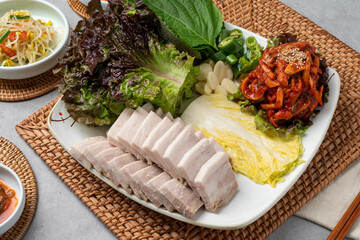 Korean food, jokbal, oriental medicine, pork, boiled pork, cold vegetables, maeyang, tray, noodles, mini, green onion pancake, mung bean pancake, red pepper pancake, side dish, salted shrimp