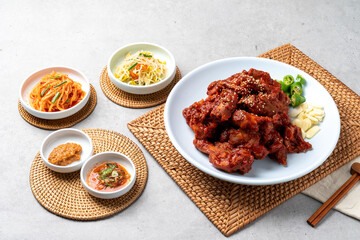 Korean food, jokbal, oriental medicine, pork, boiled pork, cold vegetables, maeyang, tray, noodles, mini, green onion pancake, mung bean pancake, red pepper pancake, side dish, salted shrimp
