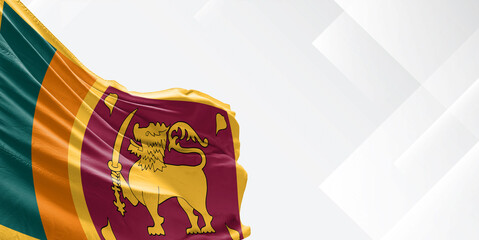 Sri Lanka national flag cloth fabric waving on beautiful white Background.