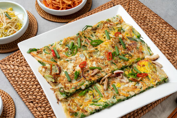 Korean food, jokbal, oriental medicine, pork, boiled pork, cold vegetables, maeyang, tray, noodles, mini, green onion pancake, mung bean pancake, red pepper pancake, side dish, salted shrimp