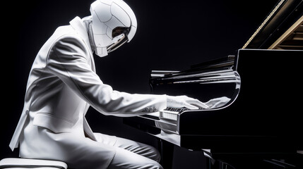 White robot playing the piano - obrazy, fototapety, plakaty