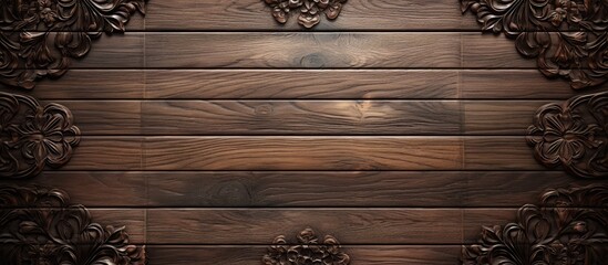 A wood paneled wall with intricate carvings and ornate designs. The decorative elements are meticulously carved into the wood, adding a touch of elegance to the room.