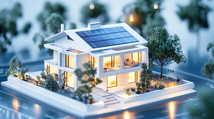 Solar powered smart house model. Smart home and green energy concept.