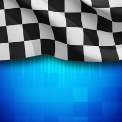 Checkered flag on blue background. Rally flag. Background of racing sport. 3d-rendering