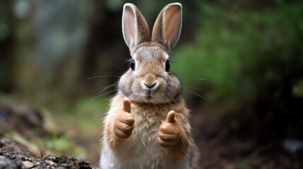 Portrait of friendly rabbit making thumbs up. - 754787104