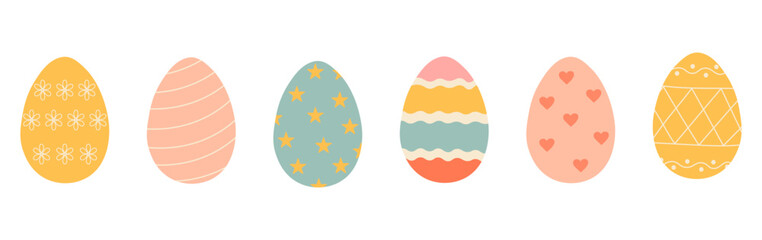 Set of cute colorful Easter eggs with patterns. Traditional religious Easter symbols. Decorative elements collection