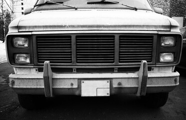 Black and white vintage car's radiator object detail background