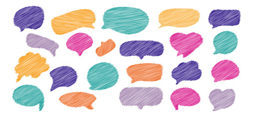 Set of scribble speech bubble text, chatting box, message box design. Balloon doodle style of thinking sign symbol