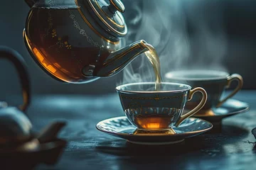 Rolgordijnen A teapot is pouring tea into a cup © BetterPhoto