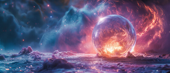 Enchanting image of a pulsating magical orb surrounded by a glowing aura - obrazy, fototapety, plakaty
