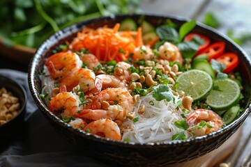 A salad made with Thai thin noodles and seafood.