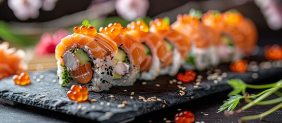Sushi Roll on Black Plate
