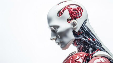 white and red robot on white background