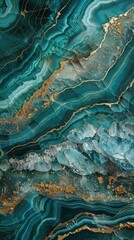 Fototapeta premium Green wavy marble with gold veins. Quartz crystals with veins in marble.