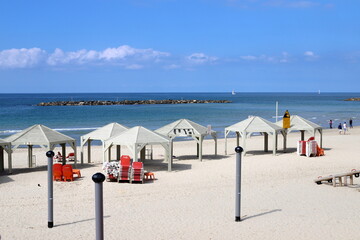 Beach on the Mediterranean Sea in Tel Aviv.