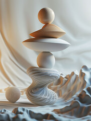 A stack of porcelain balls and bowls on a wooden table