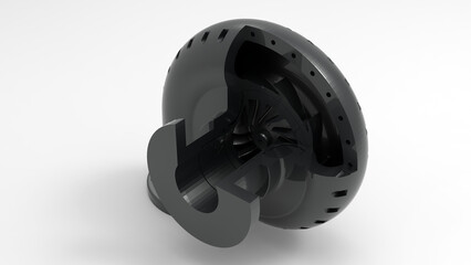 Obraz premium 3D rendering - black car turbine section view