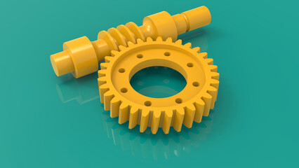 3D rendering - yellow worm gear assembly