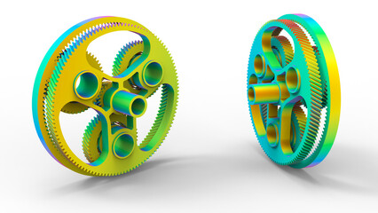 3d rendering - FEA study of a planetary gear