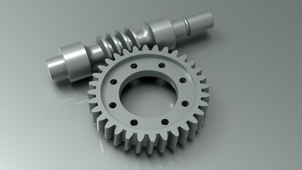 3D rendering - worm gear assembly on a metallic background