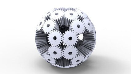 3D rendering - sphere made from gear cogs