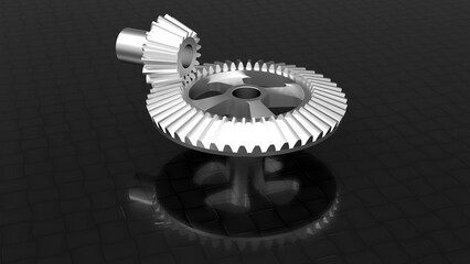 3D rendering - bevel gear assembly with reflective background