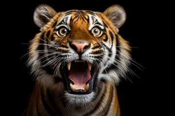 Obraz premium Happy surprised tiger with open mouth.