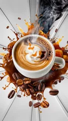 Keuken spatwand met foto An advertisement for invigorating coffee with milk © lastfurianec