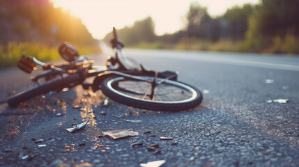 The aftermath of a bicycle accident on a road. - 754794107