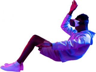 Levitating African man wearing VR headset PNG file with no background