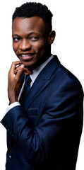 Handsome young African businessman wearing formal business suit smiling and looking site way PNG file with no background
