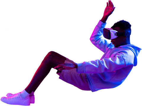 Levitating African man wearing VR headset PNG file with no background