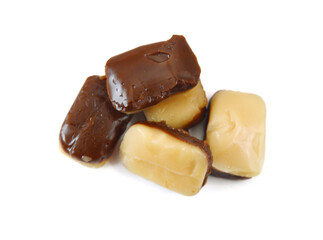 Caramel candies isolated on white background