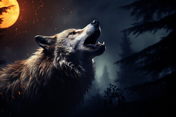 Howling Wolf lunar eclipse background - obrazy, fototapety, plakaty